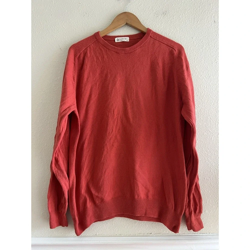J. Crew Mens M Crewneck Sweater Brick Red Cotton Cashmere Blend Pullover Preppy